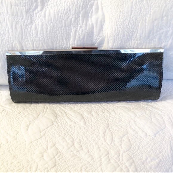 Black Clutch Handbag with Silver Chain - Picture 4 of 8